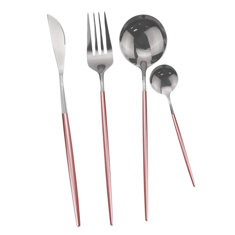 JANKNG 24-Piece Flatware Set, 18/0 Stainless Steel Knife Fork Spoon Teaspoon Silverware Set, Service for 6, Pink Handle Silver - Image 4